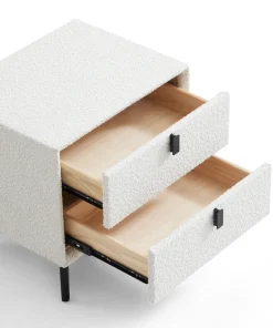 Alternative view of Cushy Boucle Fabric Nightstand - Soft-Touch Bedside Table with Drawer in Textured Boucle Upholstery