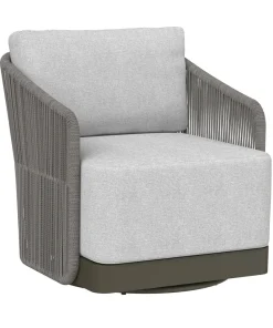 Allariz Swivel Armchair in Warm Grey Fabric - Modern Upholstered Lounge Chair with 360° Rotation