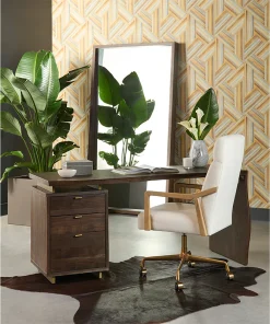 Alternative view of Collin Ergonomic Office Chair in Natural Wood Finish - Adjustable Swivel Task Chair with Cushioned Seat